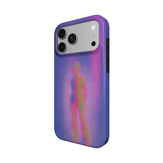 Angled view of the Calor case showing the thermal figure and blue-violet field wrapping the side