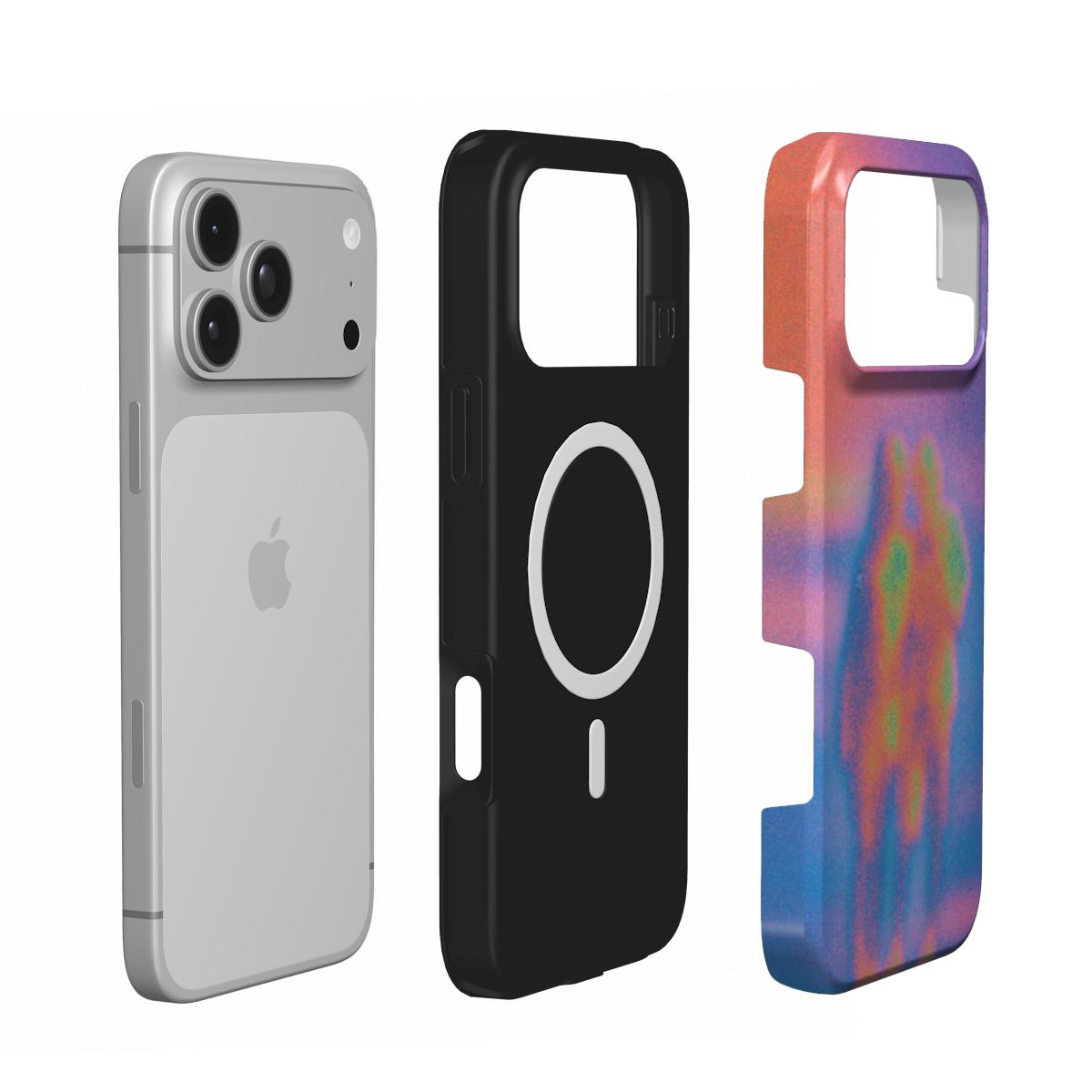 Inside of the Fervor case: black lining with the built-in MagSafe magnet ring, shown next to an iPhone
