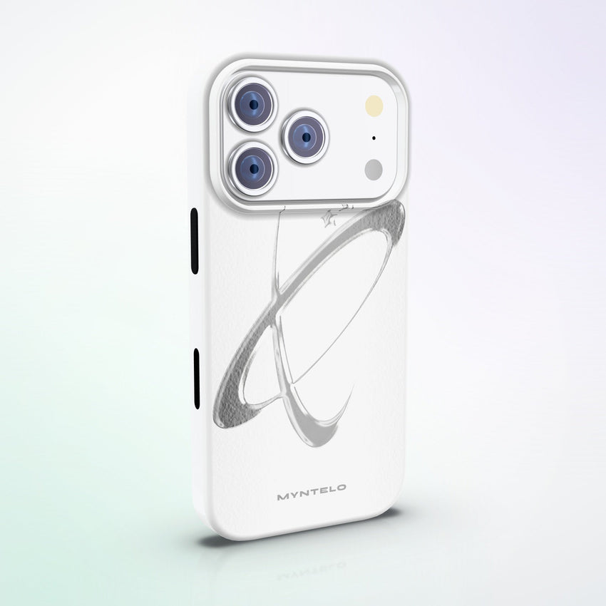 Flux MagSafe Tough Phone Case by MYNTELO, angled back view on an iPhone
