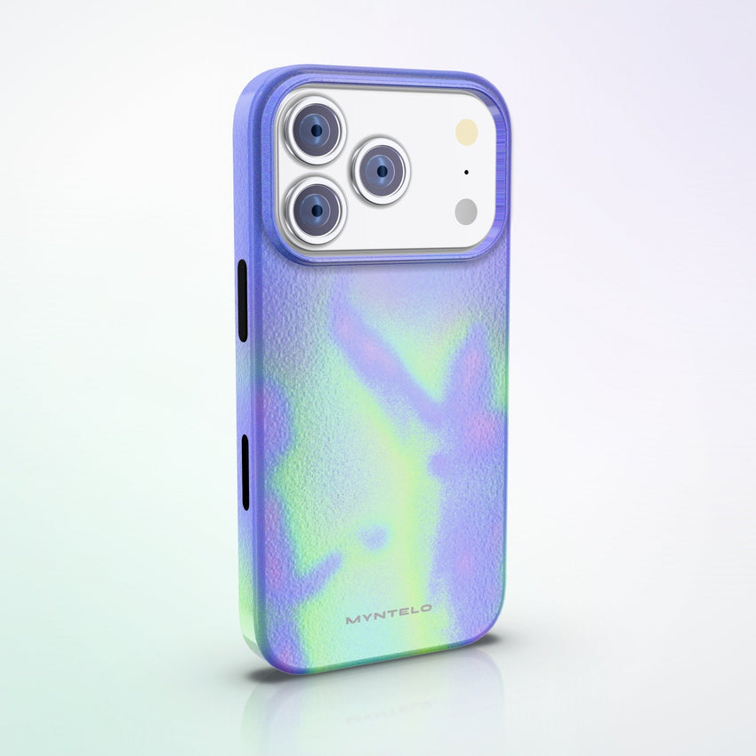 Gemini MagSafe Tough Phone Case by MYNTELO, angled back view on an iPhone