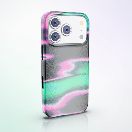Mirage MagSafe Tough Phone Case by MYNTELO, angled back view on an iPhone