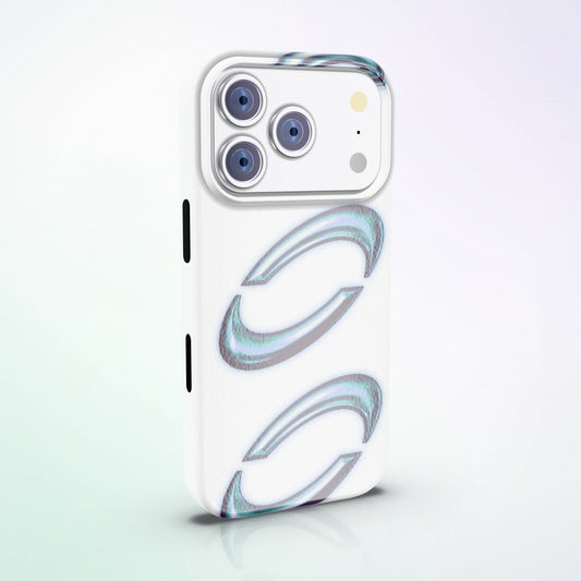Orbis MagSafe Tough Phone Case by MYNTELO, angled back view on an iPhone