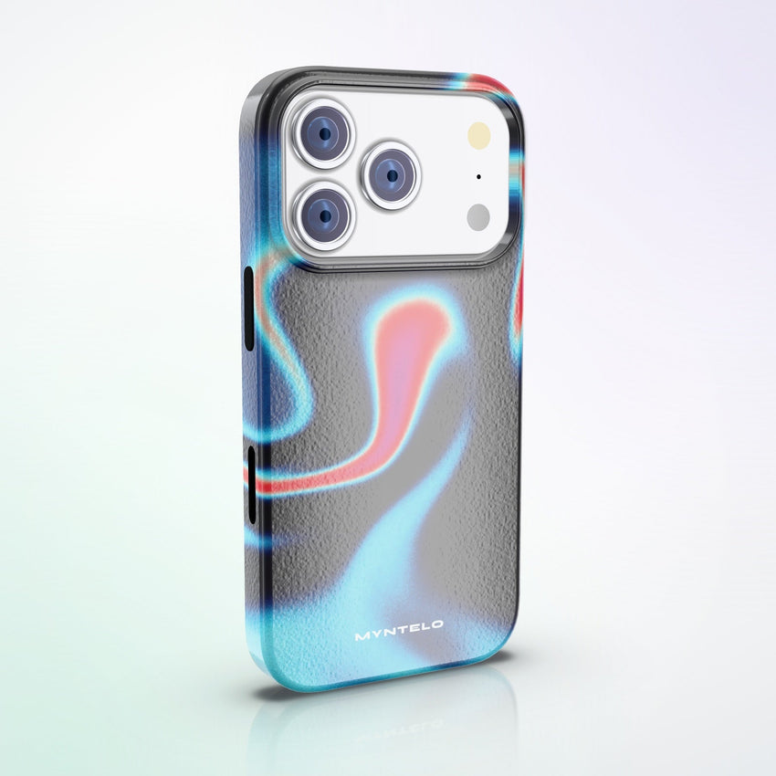 Spectra MagSafe Tough Phone Case by MYNTELO, angled back view on an iPhone