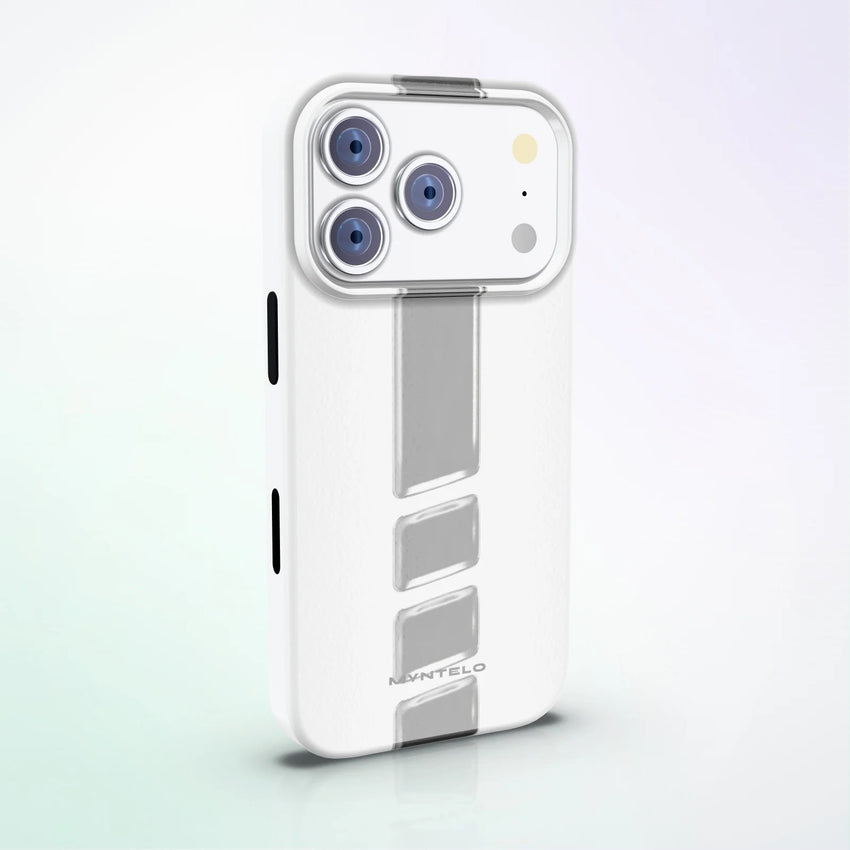 Trinitas MagSafe Tough Phone Case by MYNTELO, angled back view on an iPhone