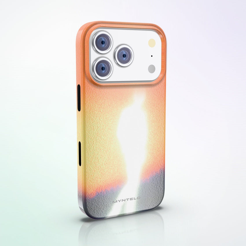 Vesper MagSafe Tough Phone Case by MYNTELO, angled back view on an iPhone