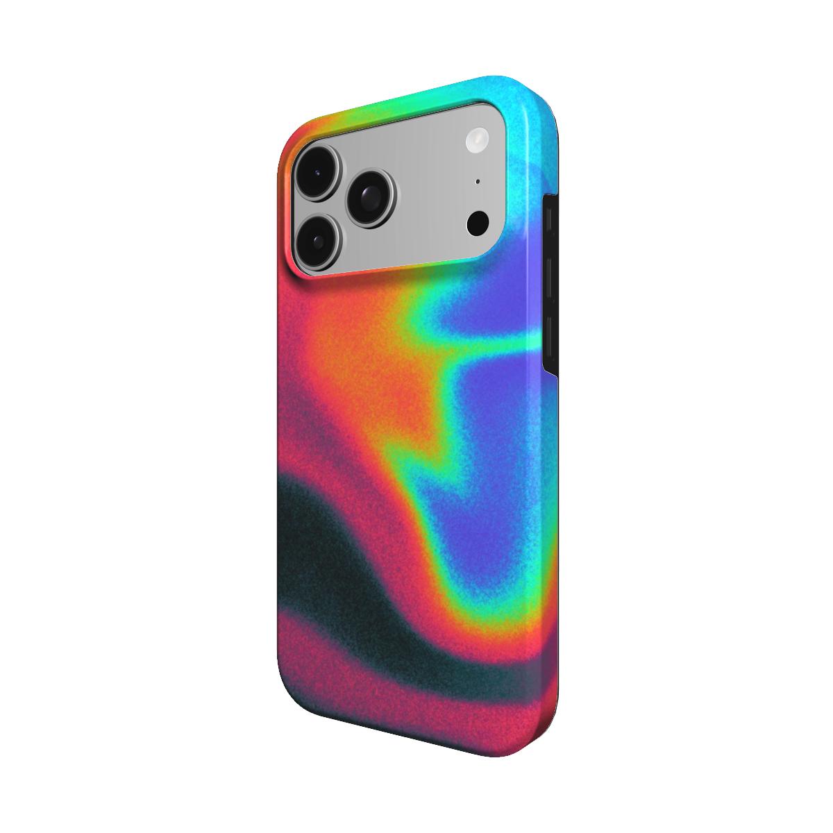 Angled view of the Thermia case showing the holographic heat-map colors wrapping the side