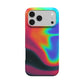 Thermia MagSafe phone case, back view: thermal heat-map gradient of red, amber, green, cyan and violet over a black wave