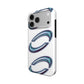 Angled view of the Orbis case showing the chrome crescents and white side wall