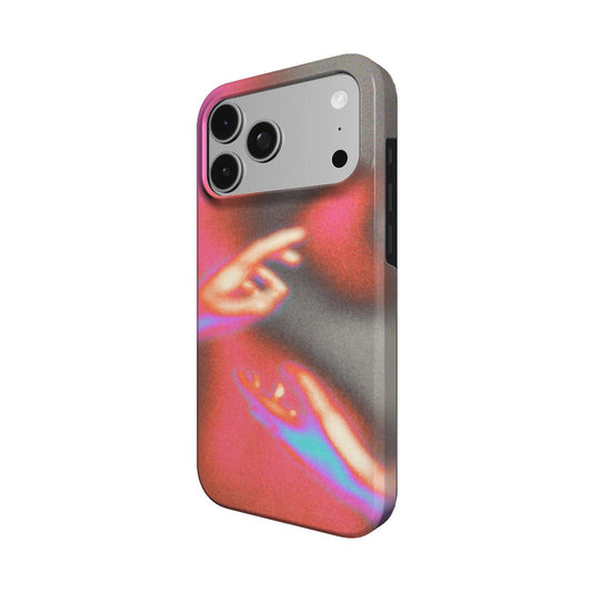 Angled view of the Tactus case showing the reaching hands and red haze wrapping the side