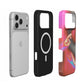 Inside of the Tactus case: black lining with the built-in MagSafe magnet ring, shown next to an iPhone