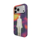 Angled view of the Corpus case showing the white figure and molten colors wrapping the side