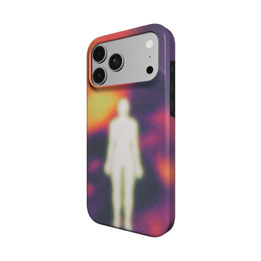 Angled view of the Corpus case showing the white figure and molten colors wrapping the side
