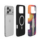 Inside of the Corpus case: black lining with the built-in MagSafe magnet ring, shown next to an iPhone