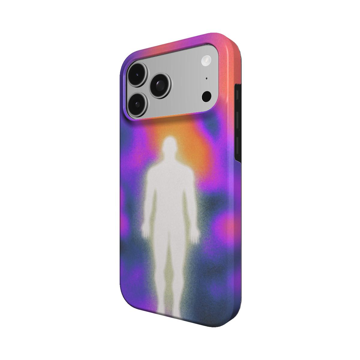 Angled view of the Anima case showing the violet aura and white figure wrapping the side