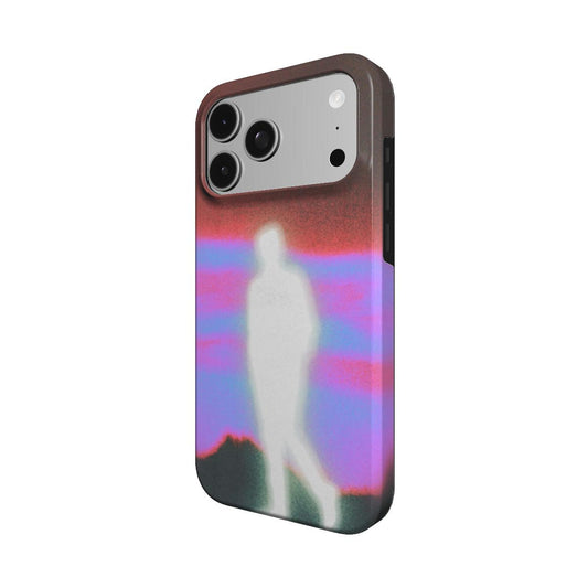 Angled view of the Peregrine case showing the dusk sky and walking figure wrapping the side