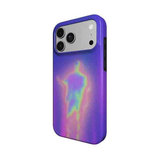 Angled view of the Spiritus case showing the violet field and glowing outline wrapping the side