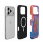 Inside of the Fervor case: black lining with the built-in MagSafe magnet ring, shown next to an iPhone