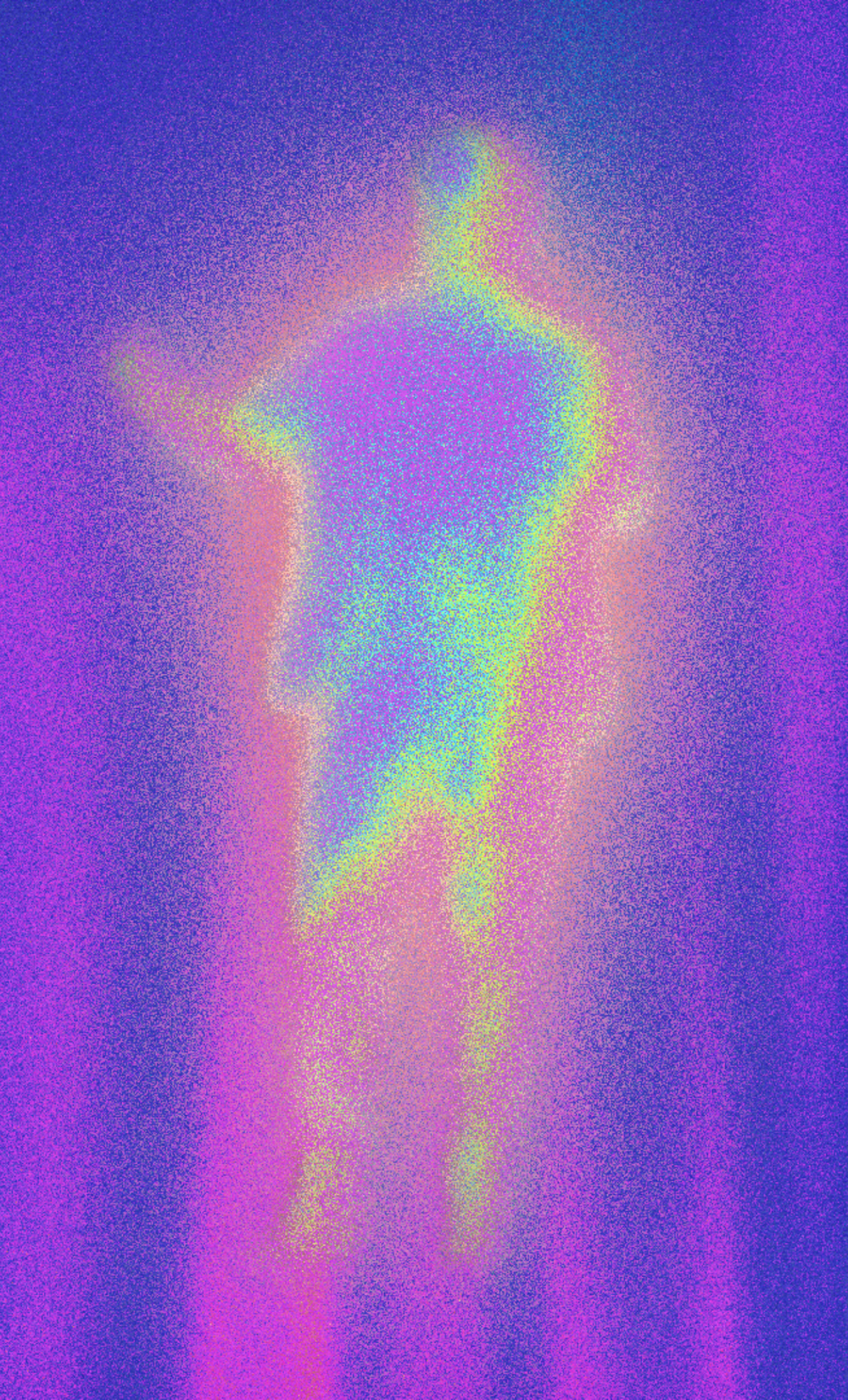 Diffuse pink and lime figure on blue-violet grain.
