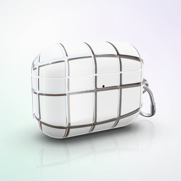 Reticulum AirPods Case by MYNTELO, three-quarter view with carabiner