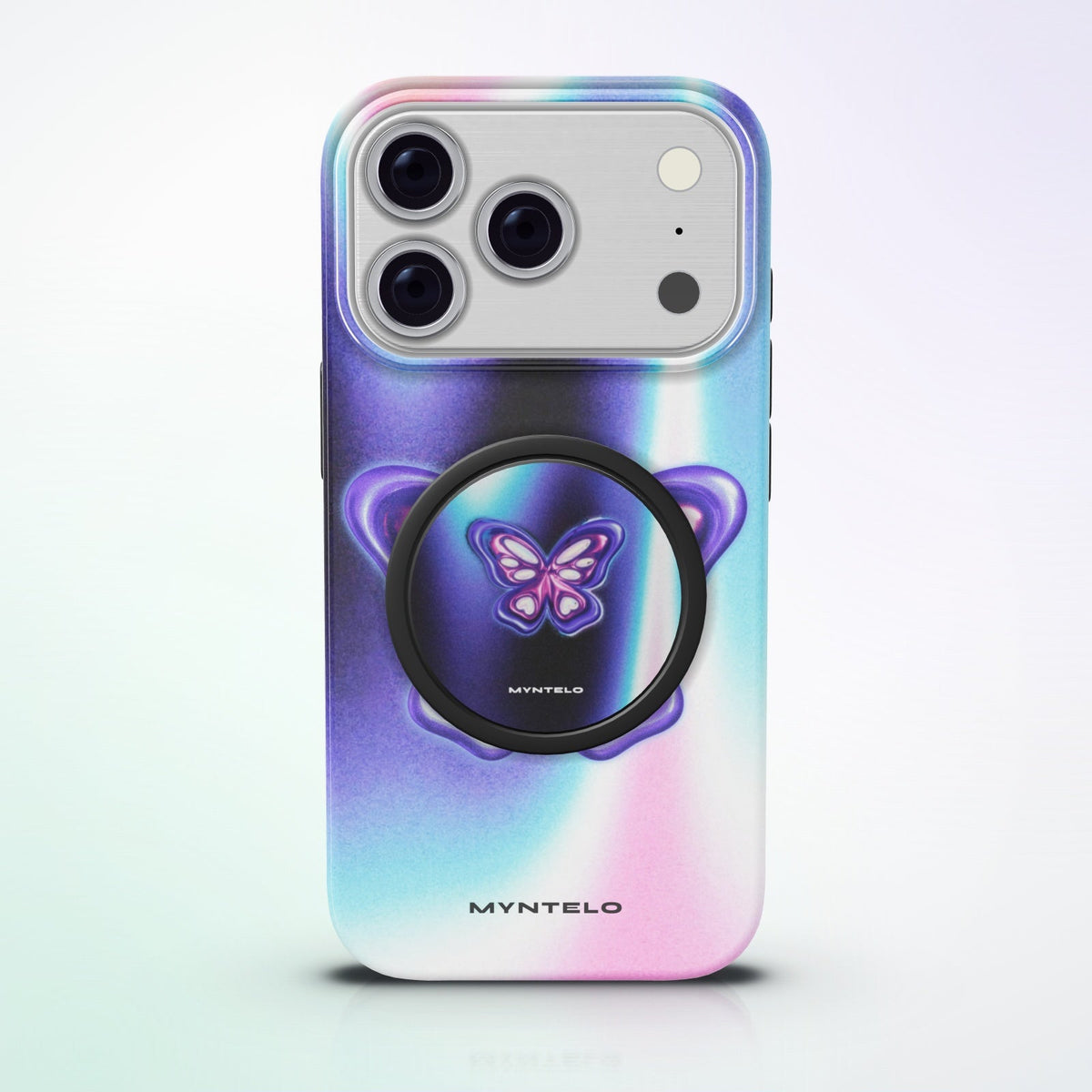 Monarch Magnetic Grip by MYNTELO, attached to the back of the matching phone case
