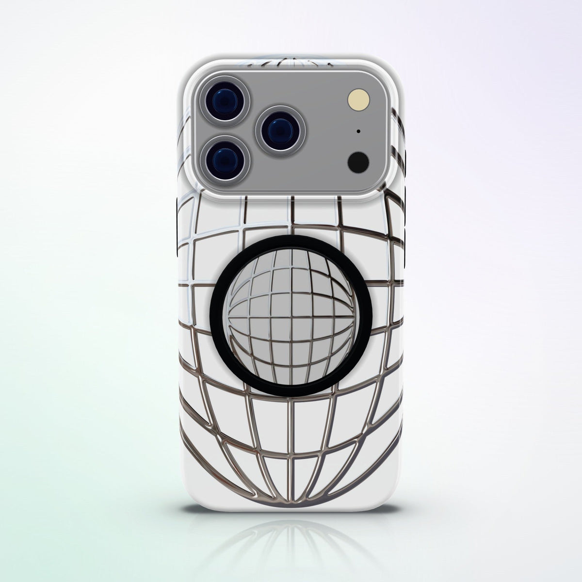 Reticulum Magnetic Grip by MYNTELO, attached to the back of the matching phone case