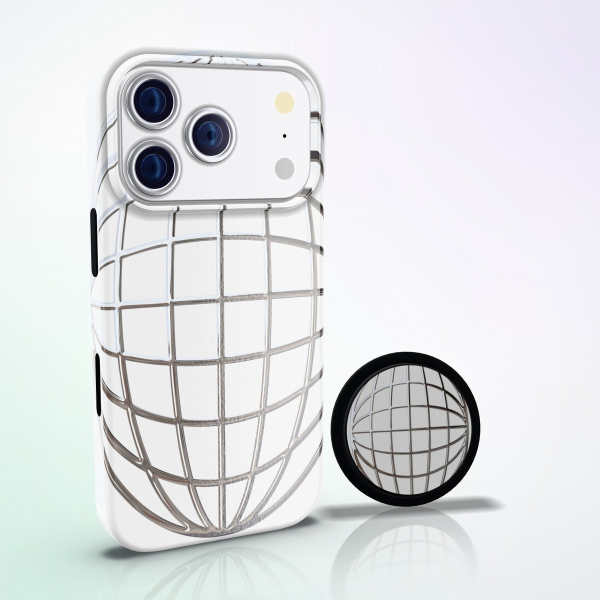 Reticulum Magnetic Grip by MYNTELO, beside the matching phone case