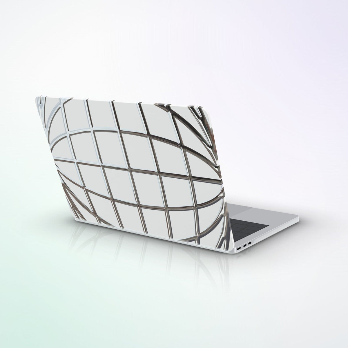 Reticulum MacBook Case by MYNTELO, three-quarter view with the lid open