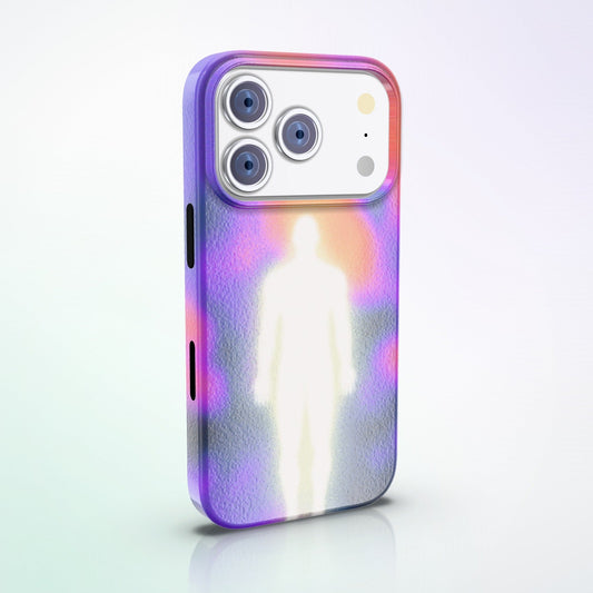 Anima MagSafe Tough Phone Case by MYNTELO, angled back view on an iPhone