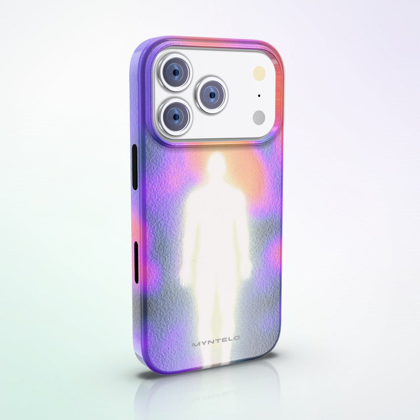 Anima MagSafe Tough Phone Case by MYNTELO, angled back view on an iPhone