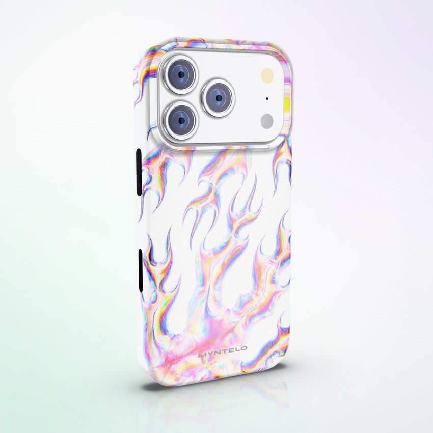 Ether MagSafe Tough Phone Case by MYNTELO, angled back view on an iPhone