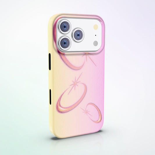 Halo MagSafe Tough Phone Case by MYNTELO, angled back view on an iPhone