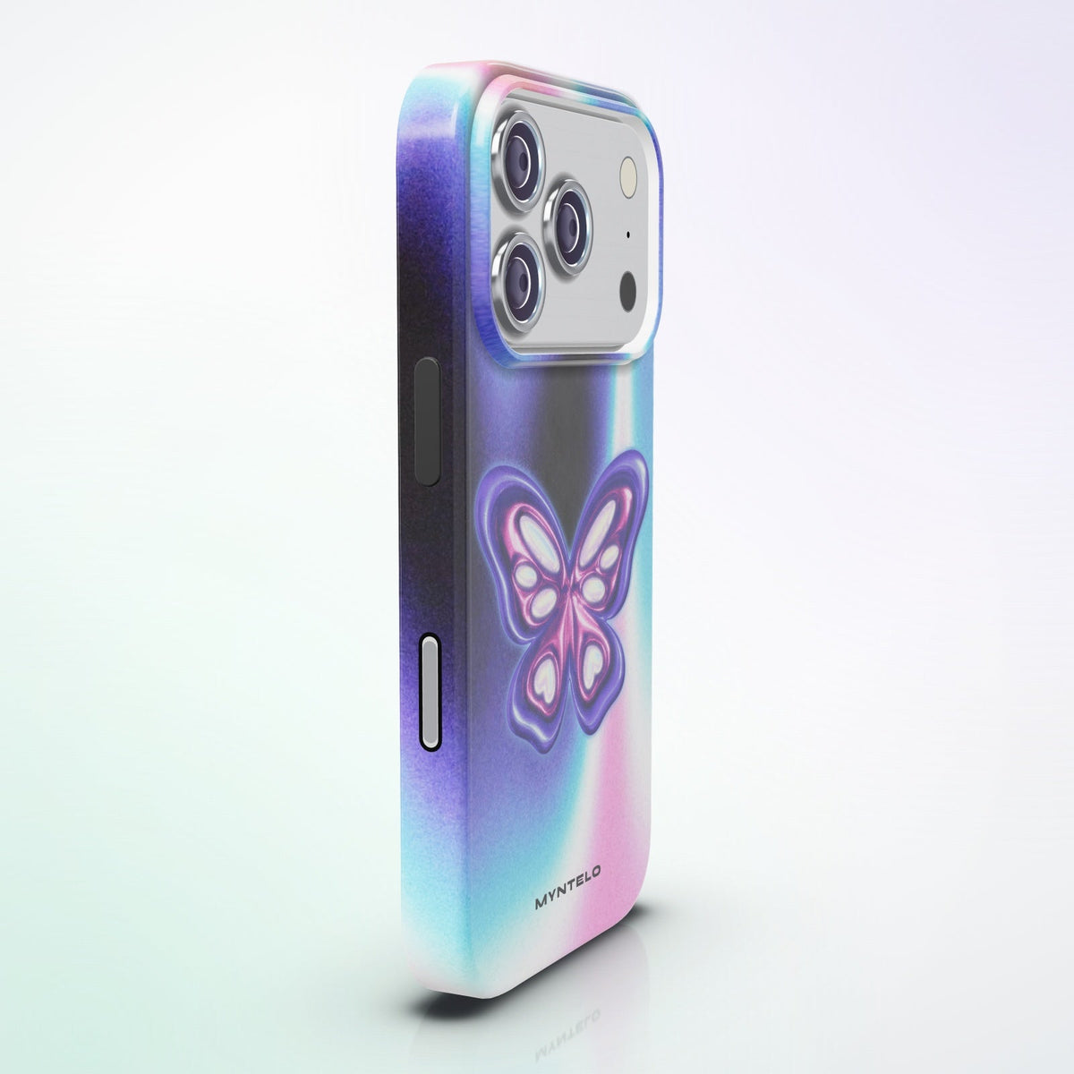 Monarch MagSafe Tough Phone Case by MYNTELO, side view with the print wrapping the edge