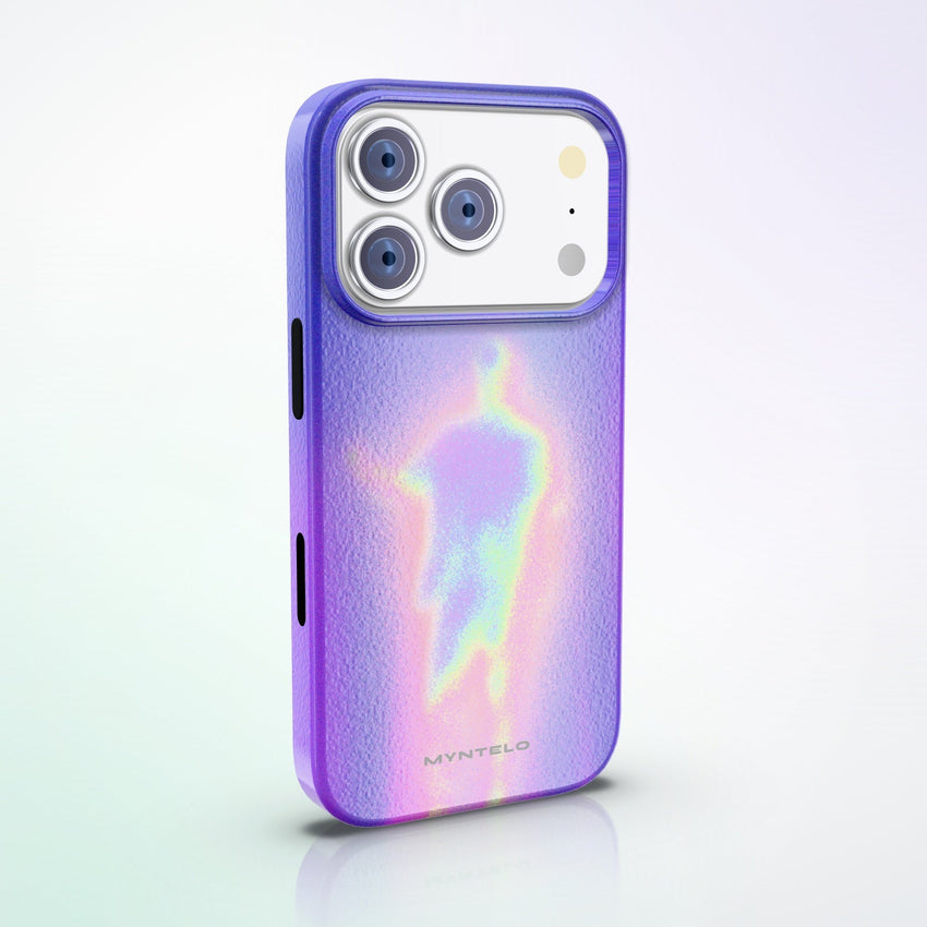 Spiritus MagSafe Tough Phone Case by MYNTELO, angled back view on an iPhone