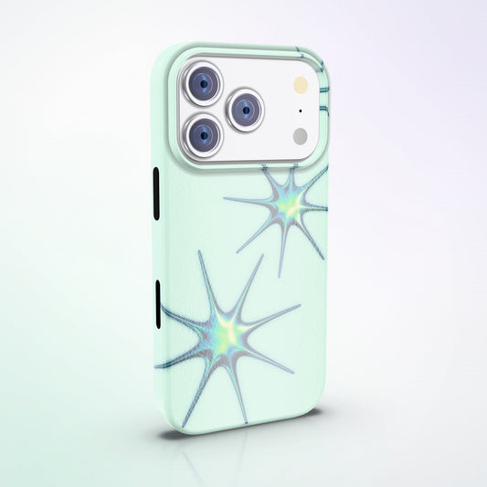 Veridis Quo MagSafe Tough Phone Case by MYNTELO, angled back view on an iPhone