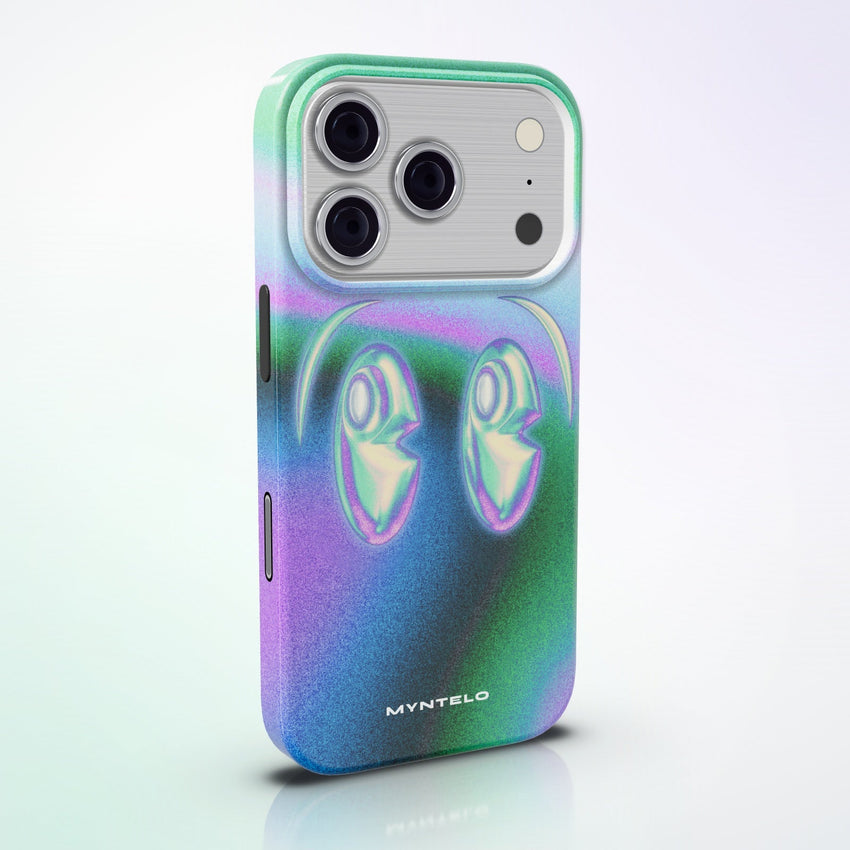 Viridian MagSafe Tough Phone Case by MYNTELO, angled back view on an iPhone