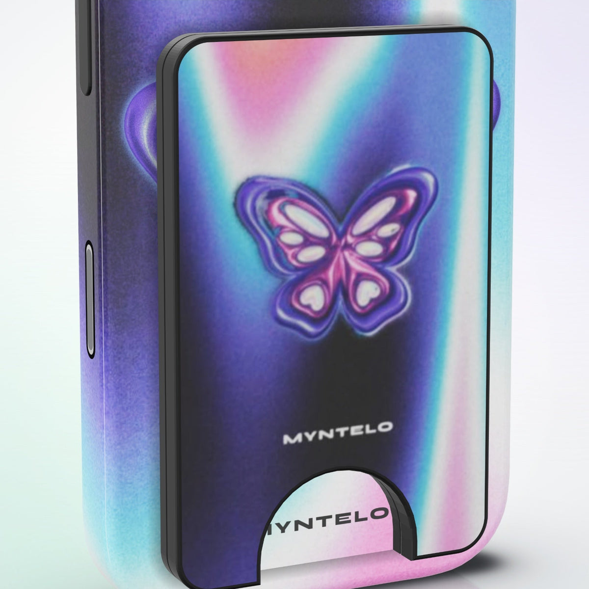 Monarch Magnetic Wallet by MYNTELO, close-up of the wallet face and thumb cutout