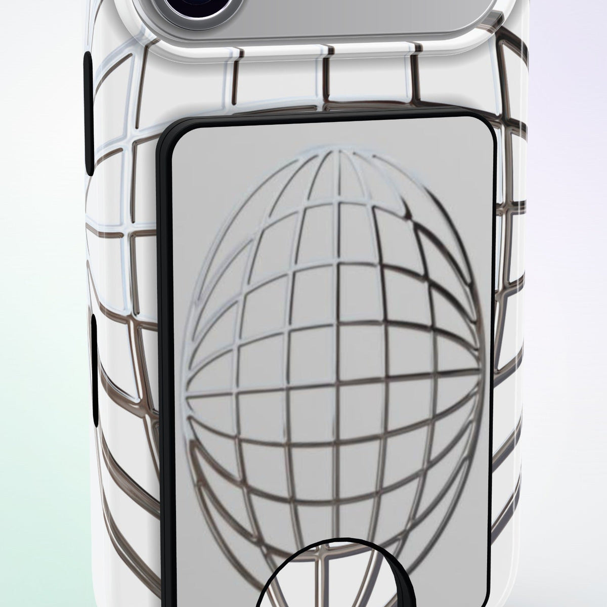 Reticulum Magnetic Wallet by MYNTELO, close-up of the wallet face and thumb cutout